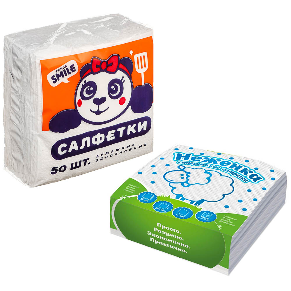 Салфетки бумажные РANDA SMILE/Неженка,однослойные 50 шт, п/у - #1