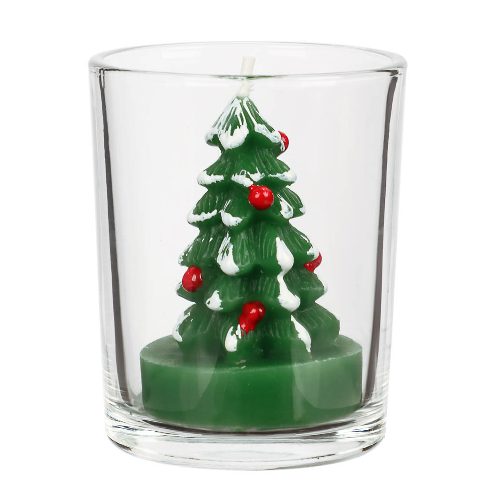 Свеча новогодняя в стеклянном стакане, 5x6 см, парафин, стекло, 4 вида - #6
