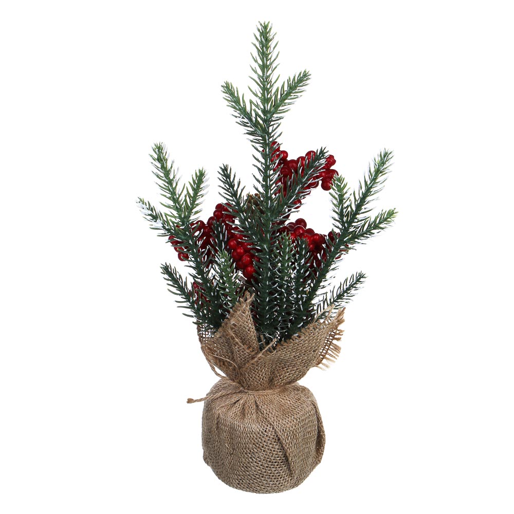 СНОУ БУМ Елочка литая 100% РЕ, шишка, красная ягода, на пеньке, 34 см, 26-66 - #5