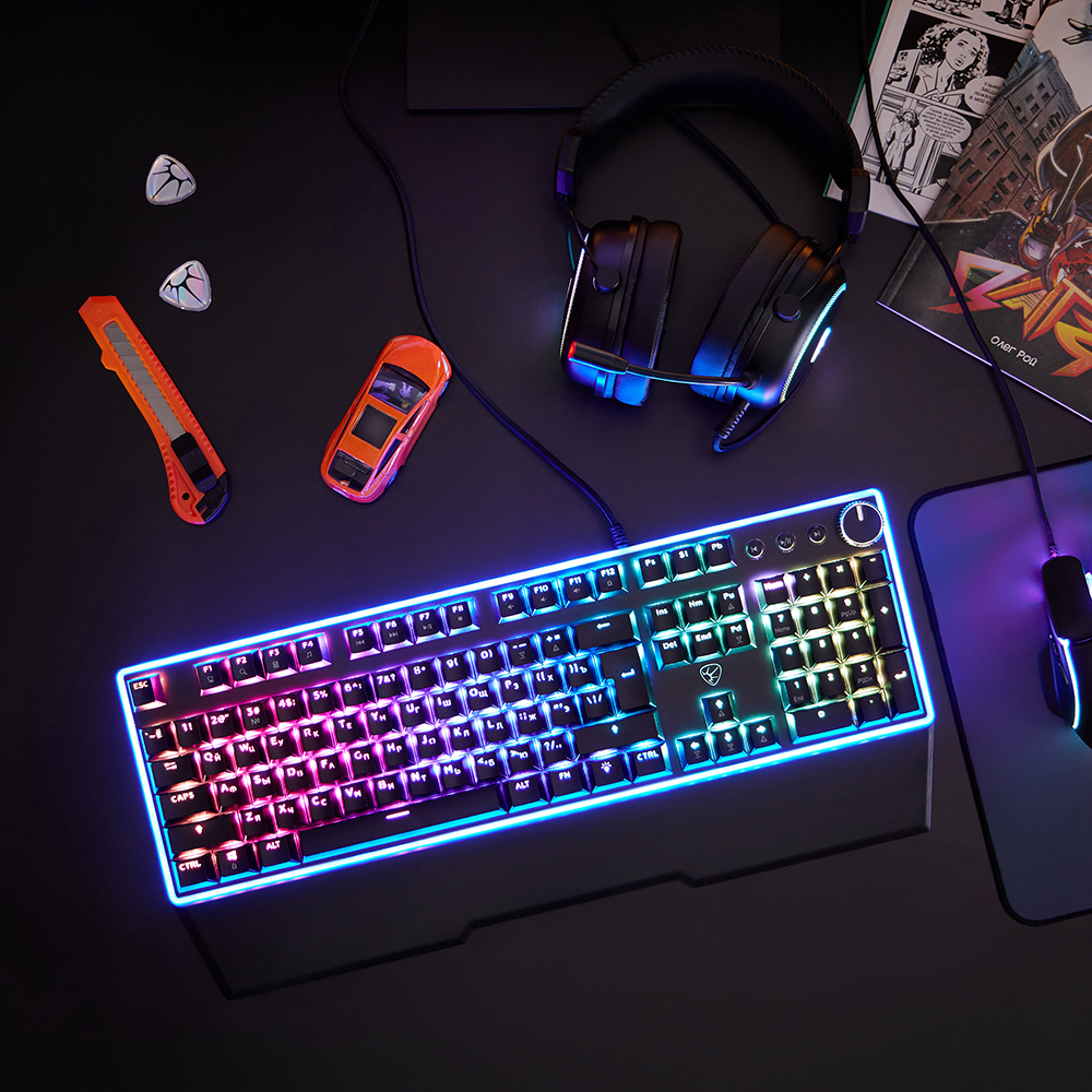 Игровая клавиатура проводная BY Pavez FULL SIZE ISO, мех., 108кл.,Outemu"Brown",RGB,2м,энкодер - #12