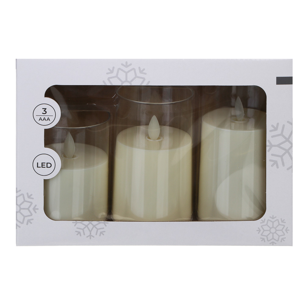 СНОУ БУМ Набор 3шт,светильник дек.LED в виде свечи, 7,8х10/12,5/15см,PP,PS,3хAАА,эффект движ.пламени - #4