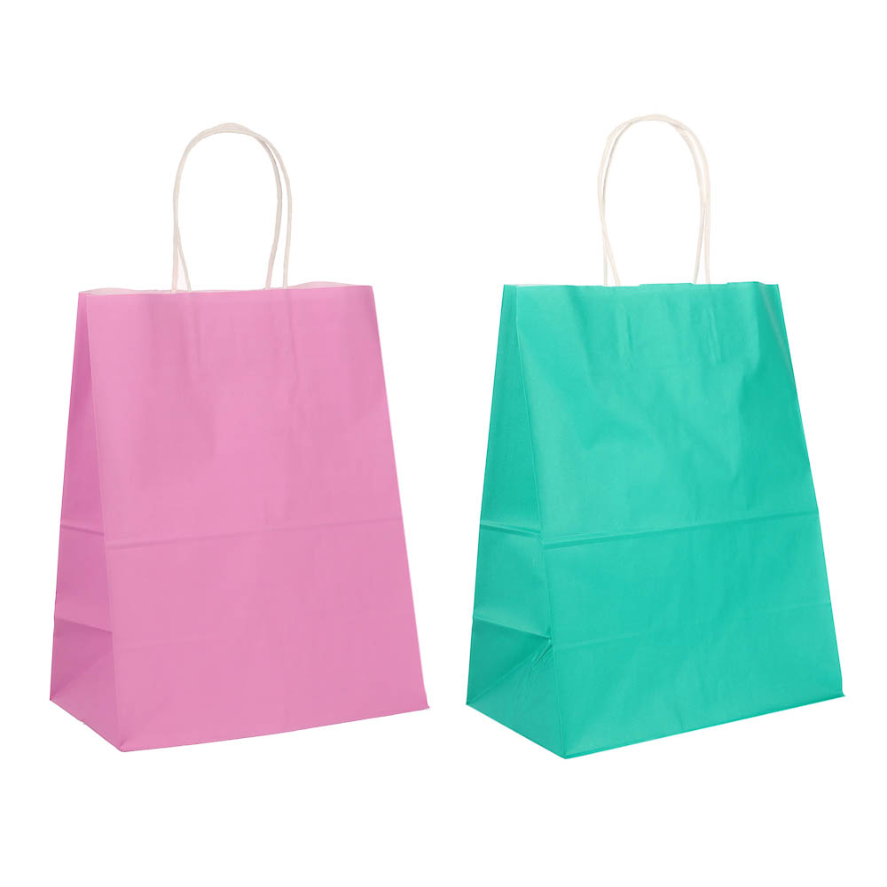 Пакет подарочный с кручеными ручками 24x14x30см, 2 цвета: розовый/зеленый в асс - #1