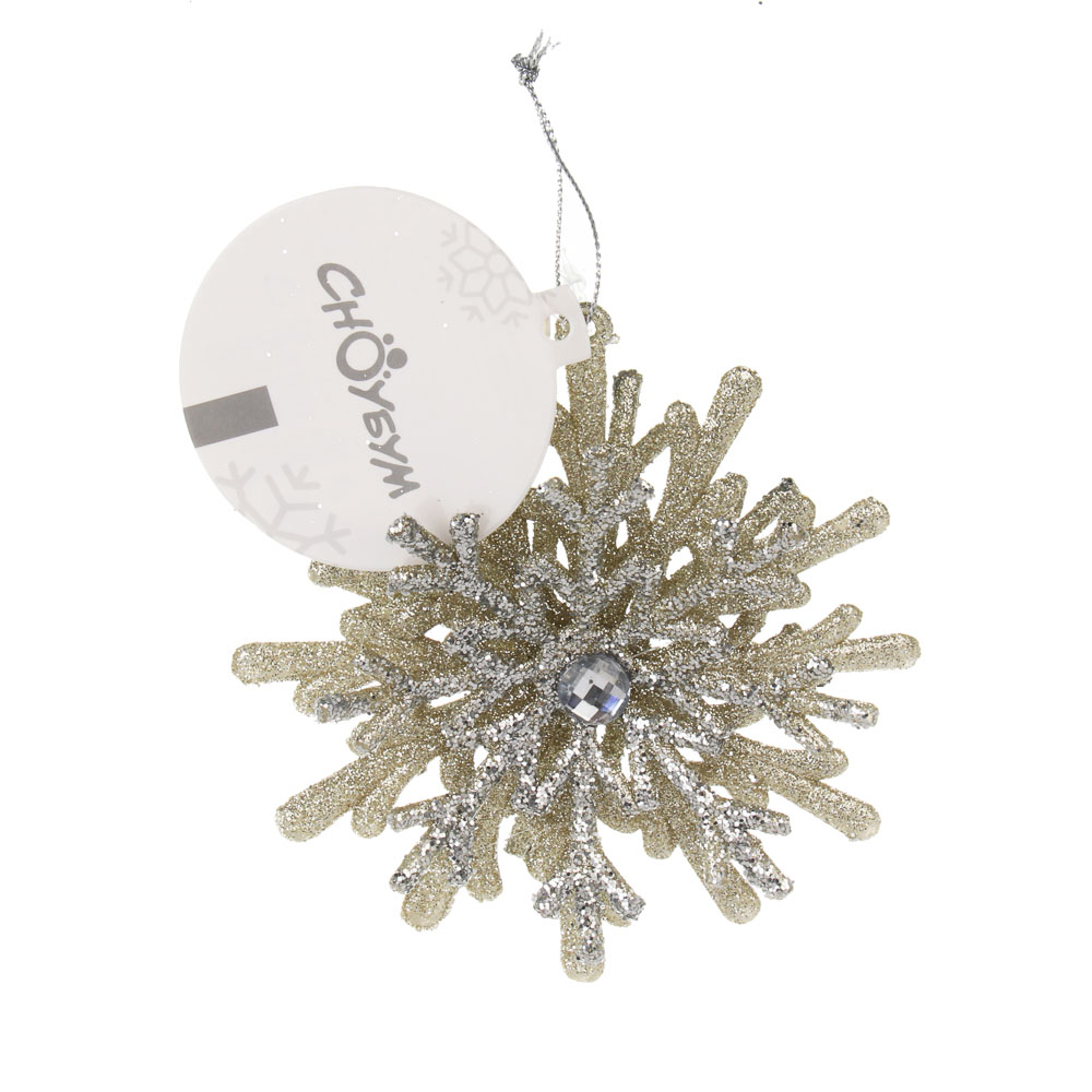 СНОУ БУМ Подвеска декоративная "Снежинка" 12 см, пластик, глиттер, золото - #4