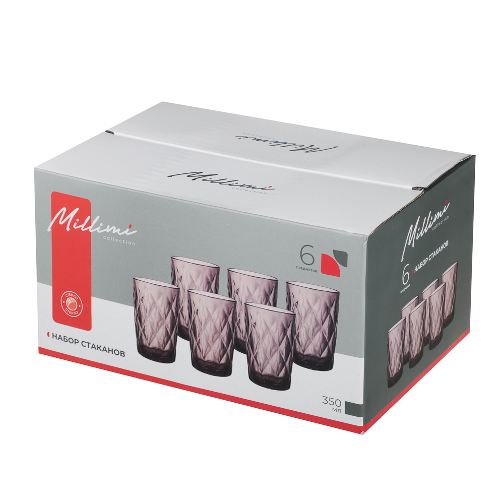MILLIMI Набор стаканов 6 шт, 350 мл, стекло, бордовый ромб - #4