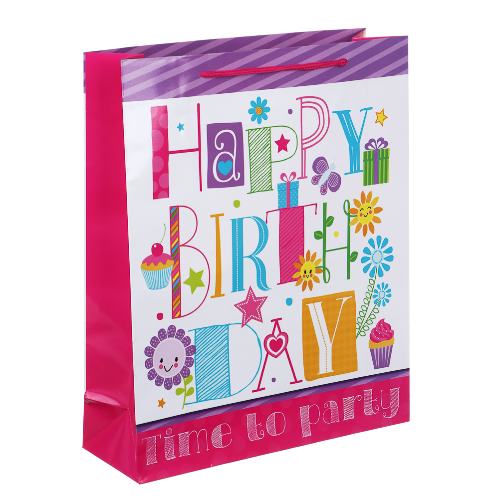 LADECOR Пакет подарочный бумажный, 26x32x9 см, 4 дизайна, С Днем Рождения, арт 2 - #2