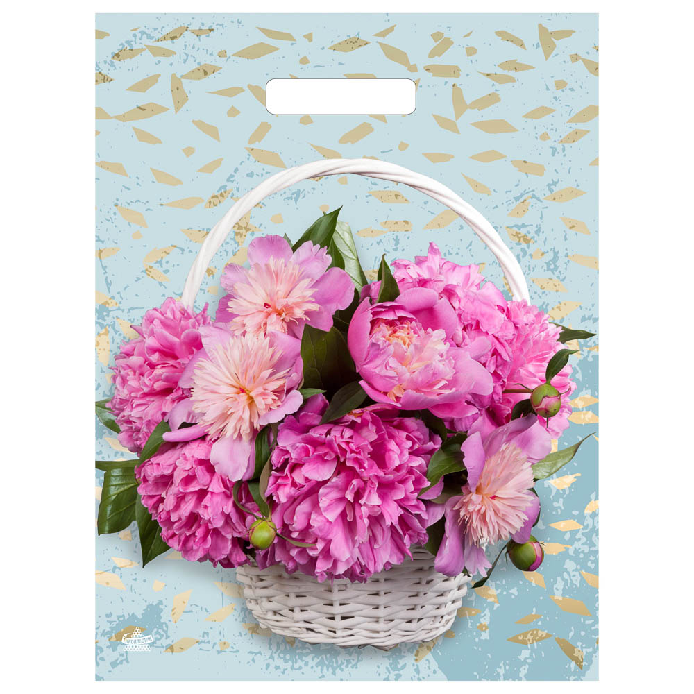 Пакет Корзина пионов с вырубной ручкой, 40*31 см, 60 мкм ПВД - #3