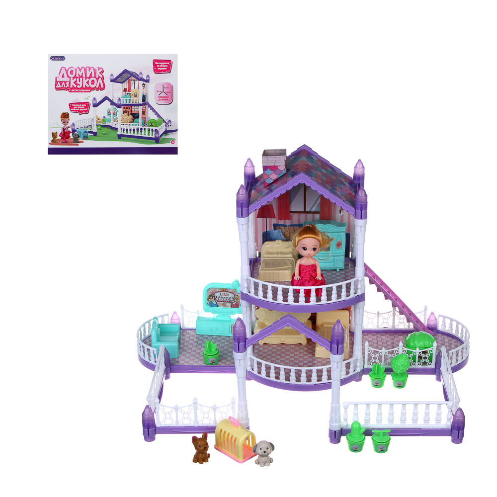 ИГРОЛЕНД Дом для куклы с акс., питомцами и куклой, 113 пред., ABS, PP, полиэстер, 30х8х23 см - #1