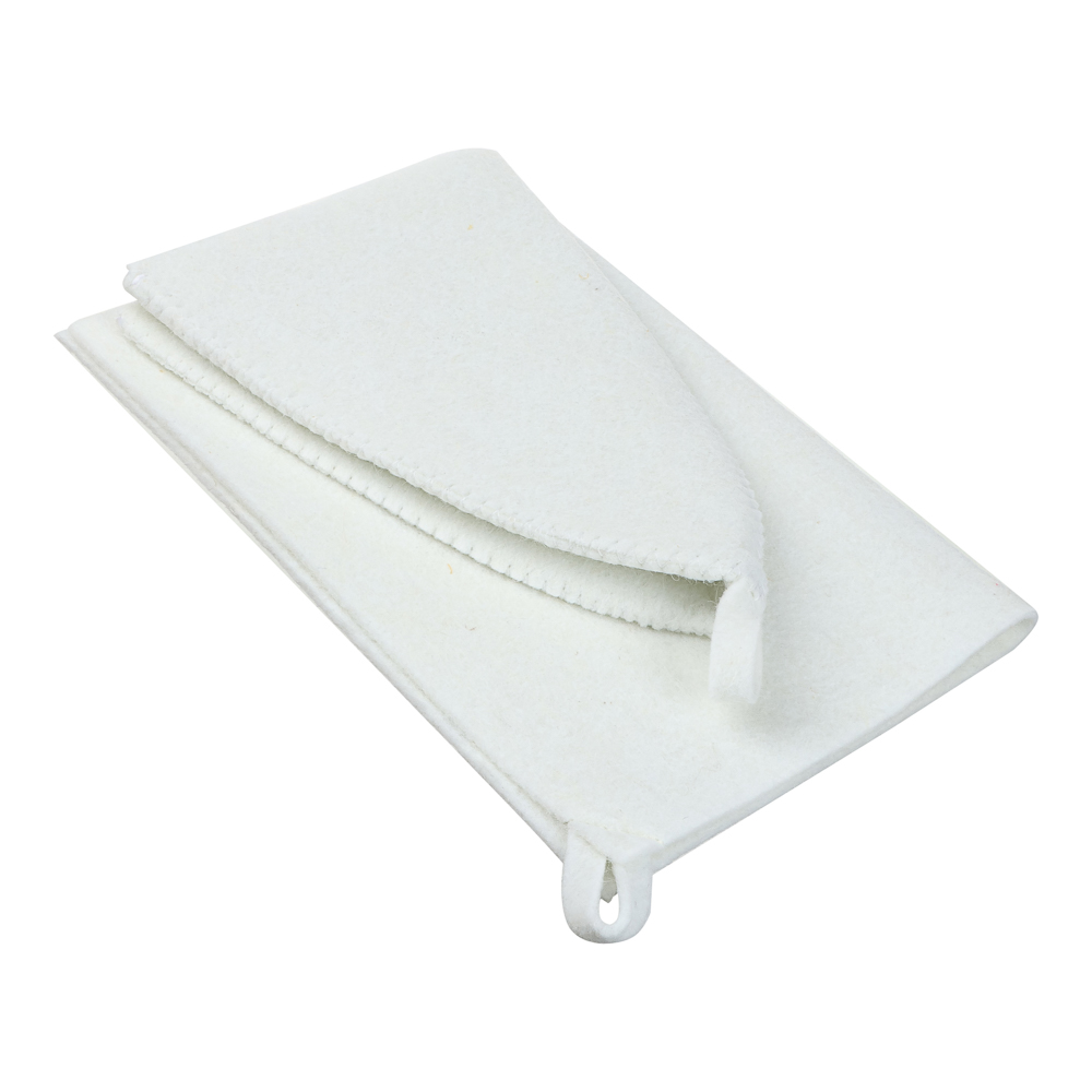 Набор банный ЭКОНОМ 2 предмета без вышивки (шапка, коврик) в пакете, войлок белый/серый - #18