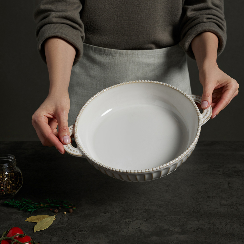BY COLLECTION Форма для запекания и сервировки кругл.с ручками, керамика, 29,5х24х5,5см, бел. - #10