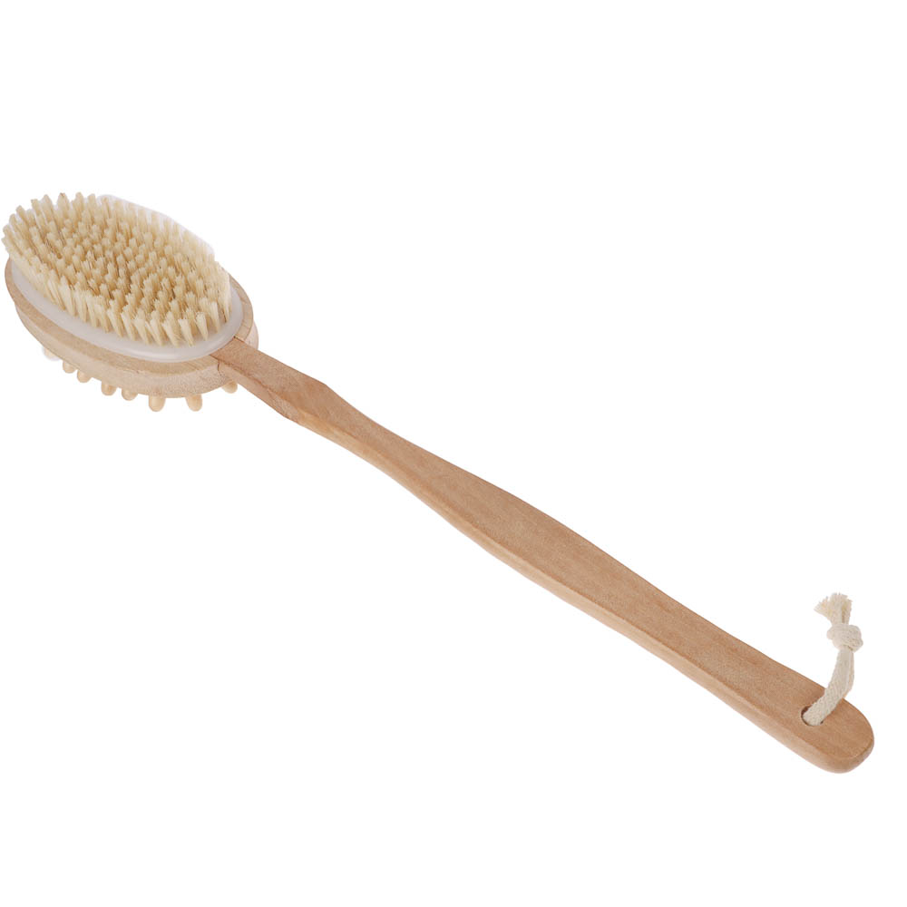 Щетка для тела двойная с натур. щетиной и массажером на цельной деревянной ручке, 42см, 1 цвет - #2