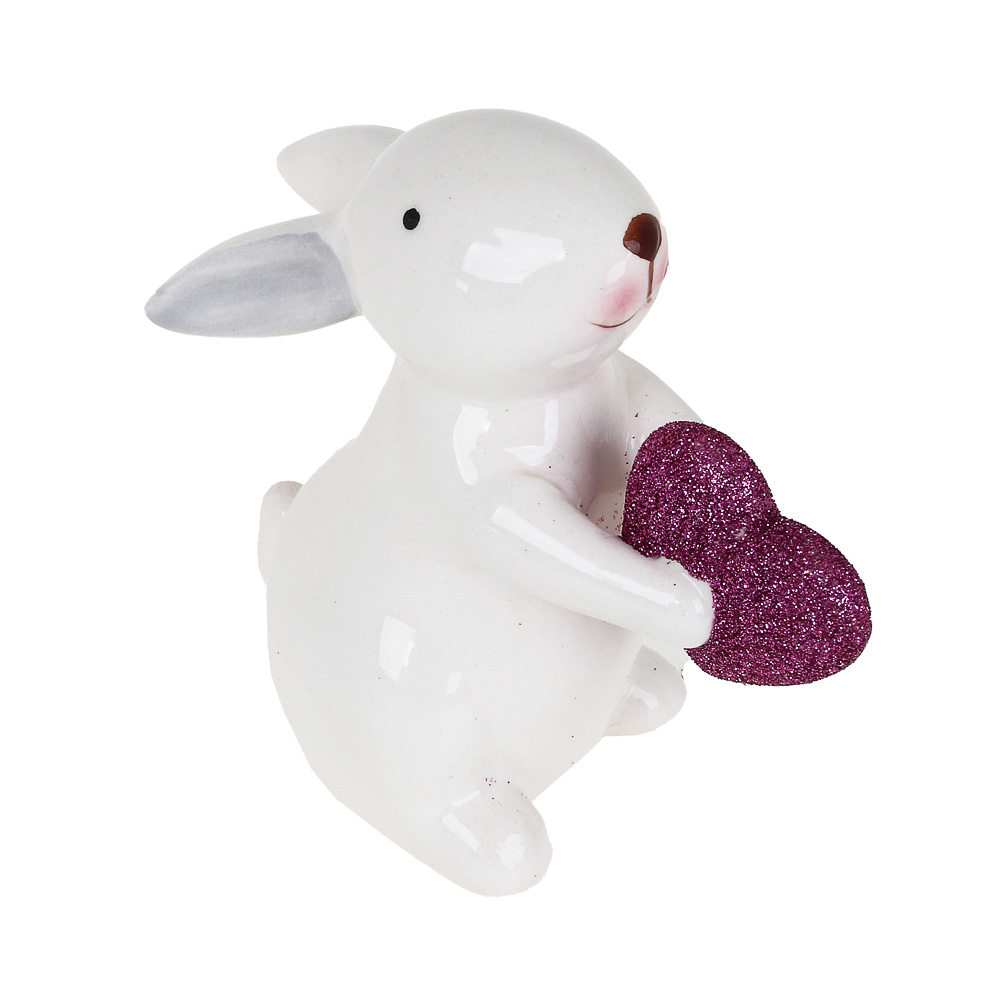 СНОУ БУМ Фигурка Кролик с фиолетовым сердечком, доломит, 10,3x5x9,5см - #1