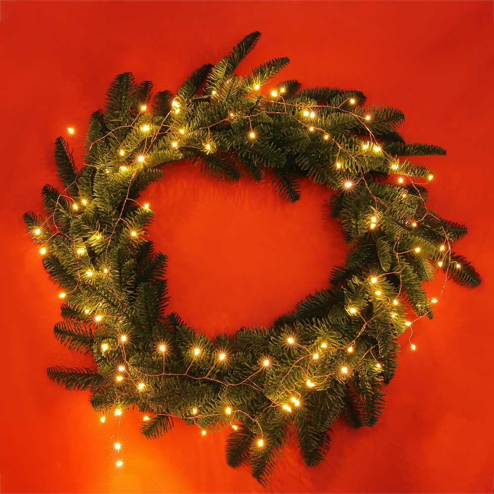 СНОУ БУМ Гирлянда эл. нить росы мишура 10м, 280LED, шампань, пост.свеч., мед.провол., мед.цвет, 220В - #5