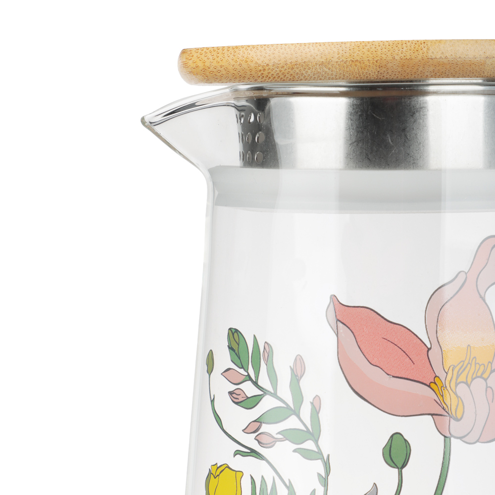 Кувшин с металлическим фильтром бамбуковая крышка тм SATOSHI Ботаника, 1500мл, стекло - #3