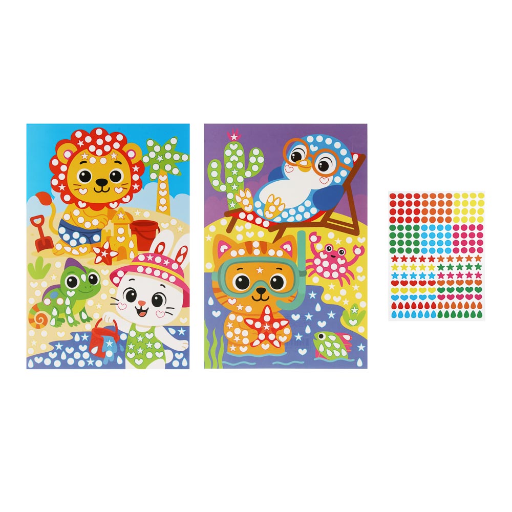 Аппликация из самоклеящихся наклеек "Кружочек", 2 картинки, наклейки, бумага, 20х30см, 6 дизайнов - #1