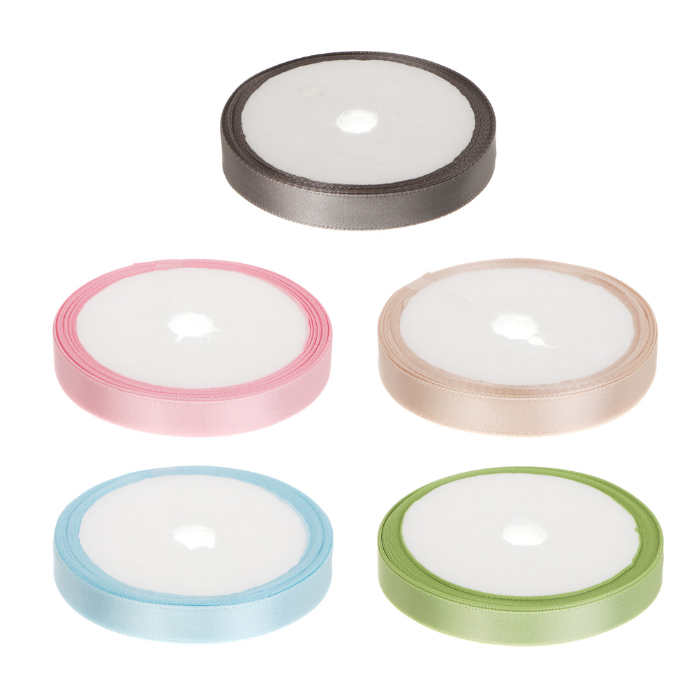 Лента для подарков атласная набор 5 цветов, 1 см x 4,5 м, полиэстер, арт.1 - #1