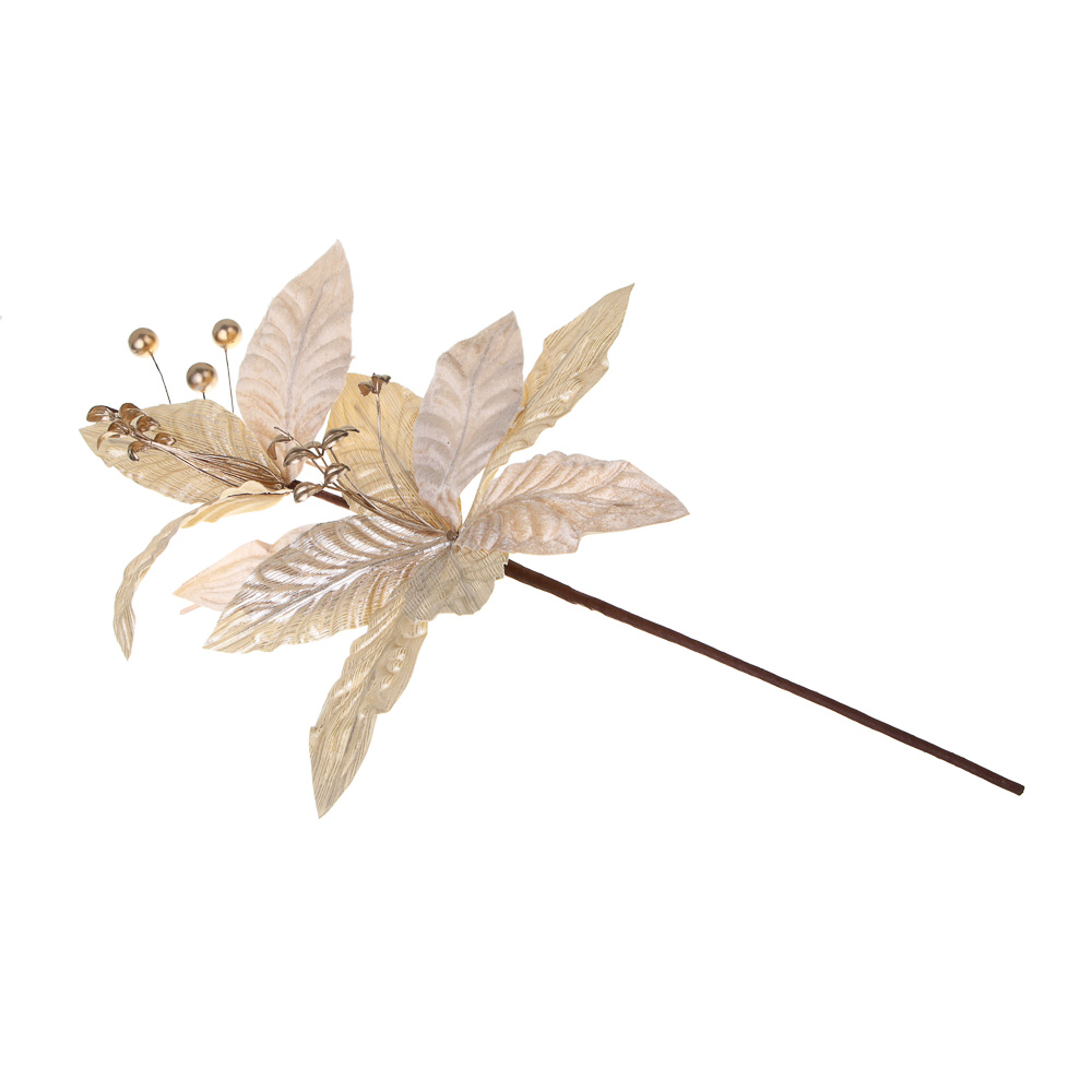 СНОУ БУМ Цветок декоративный на ветке 53x28 см, полиэстер, металл, шампань - #4