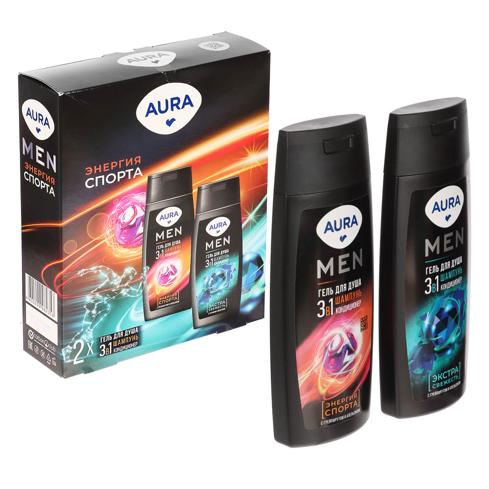 Подарочный набор мужской AURA MEN Энергия спорта: Гель д/душа 3в1, 250мл+Гель д/душа 3в1, 250мл - #1