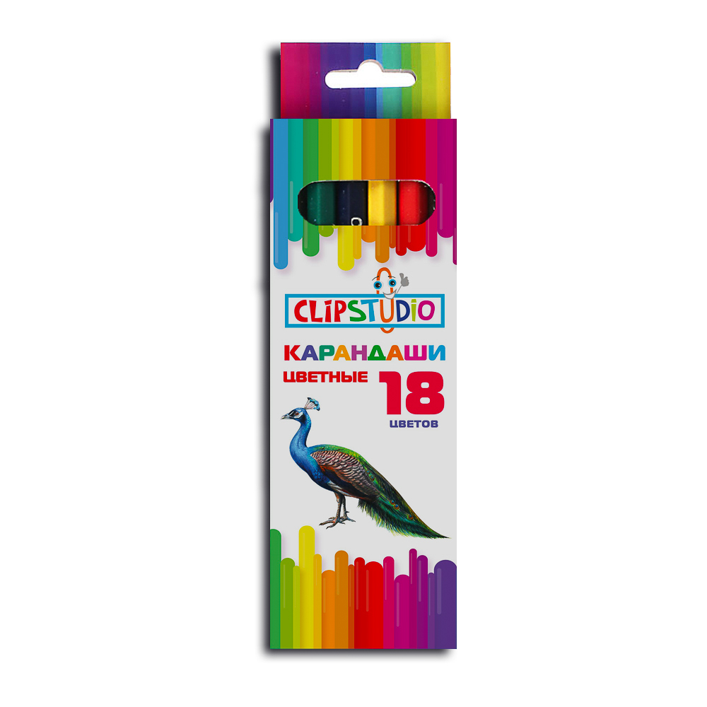 ClipStudio Карандаши 18 цветов шестигранные заточ., пластик, улучшенное письмо, в карт.коробке - #1