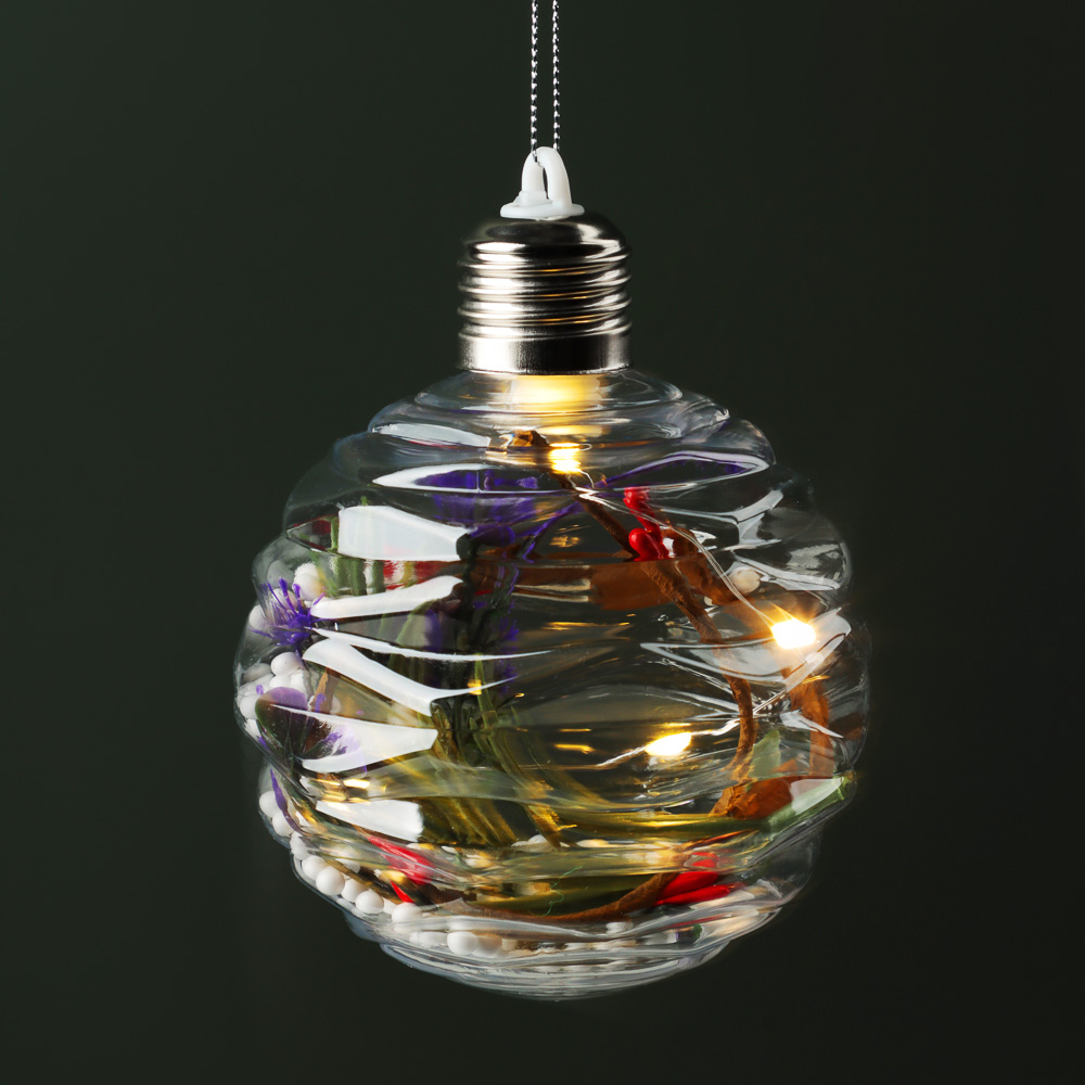 СНОУ БУМ Подвеска 10см прозрачная с декором внутри, шар, звезда, LED, 2 вида - #7