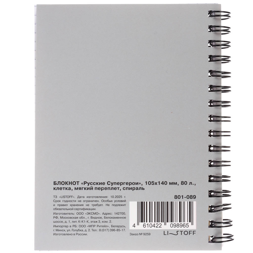Блокнот Русские Супергерои, 105х140 мм, 80л, клетка, мягкий переплет, спираль, в ассортим. - #6