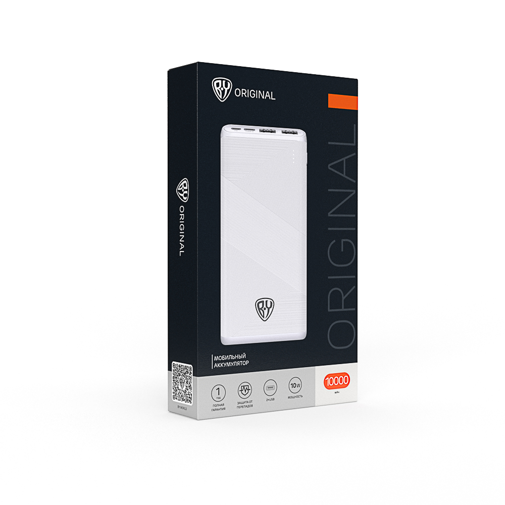 BY Аккумулятор мобильный, 10000 мАч, 2xUSB-A, 1xUSB-C, 1xMicro-USB, 10W, 2A, пластик, белый - #2