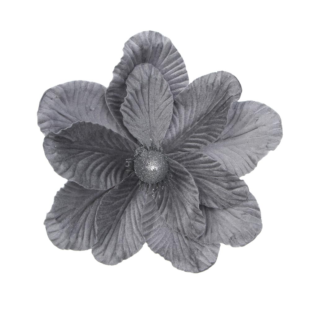 СНОУ БУМ Цветок Магнолия на клипсе 22 см, металл, полиэстер, глиттер, цвета в ассортименте, 3 цвета - #5