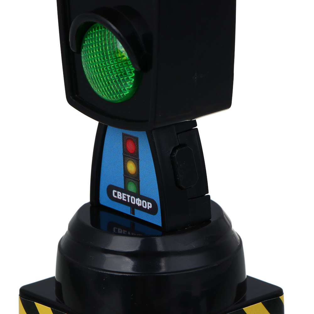 ИГРОЛЕНД Игровой набор "Светофор" с машинками,знаками, инерция,свет, звук, 3хLR44, РР, 22х19х5 см - #5