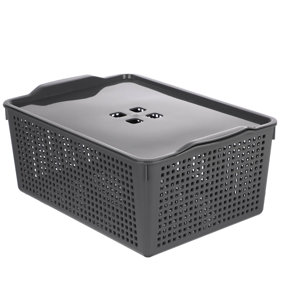 Корзинка Лофт 13л 395х272х168 мм с крышкой белый, серый - #2