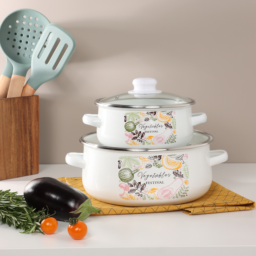 Набор эмалированных кастрюль со стекл. крышками, 4пр. (18/24см, 1,5/4л) "Овощной микс", индукция - #8