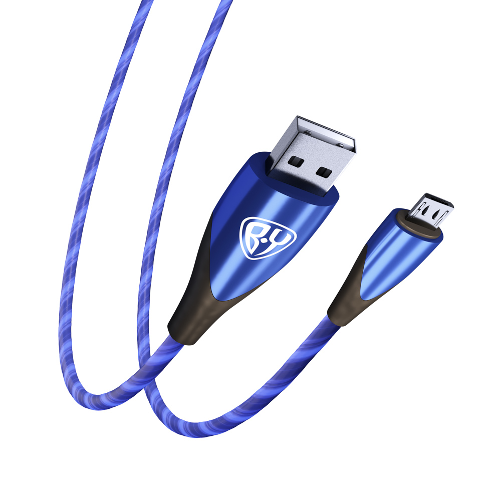 BY Кабель для зарядки Светящийся Micro USB, GLITTER LIGHT, 1м, 3А, Быстрая зарядка, подсветка синяя - #5