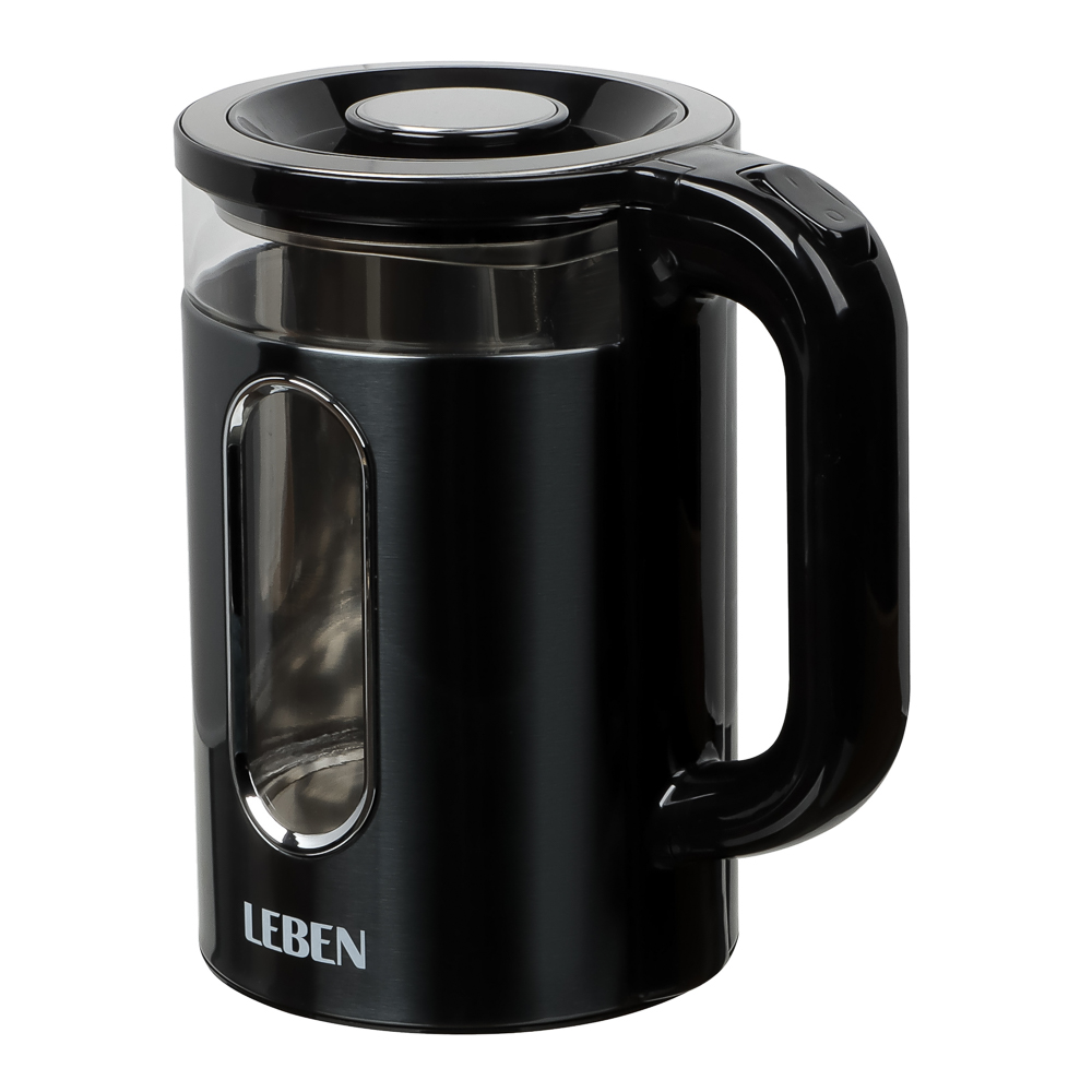 LEBEN Чайник электрический 1,8л, 1500Вт, стеклянная колба, металл, пластик, серый - #8