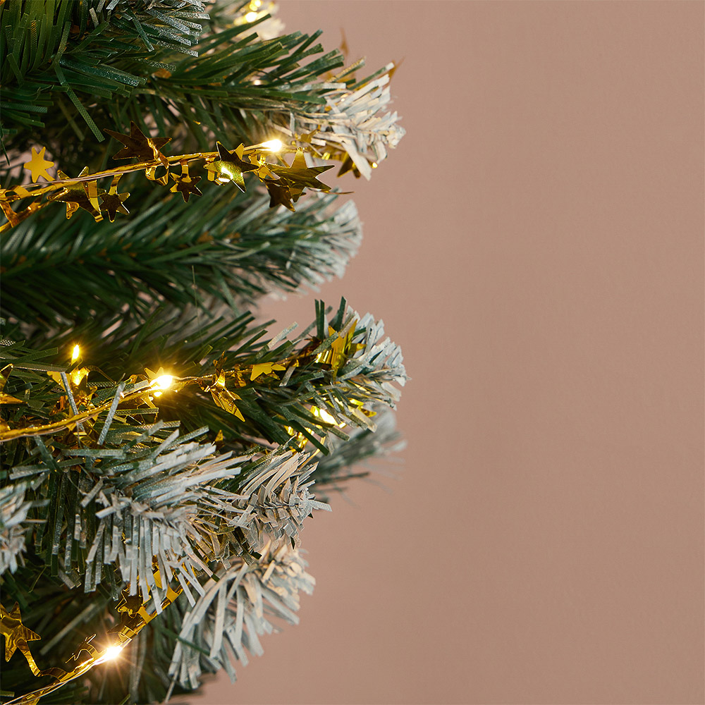 СНОУ БУМ Гирлянда эл. нить росы медь "Золотые звезды", 5м, 50LED, шампань, пост.св., 3хАА - #8