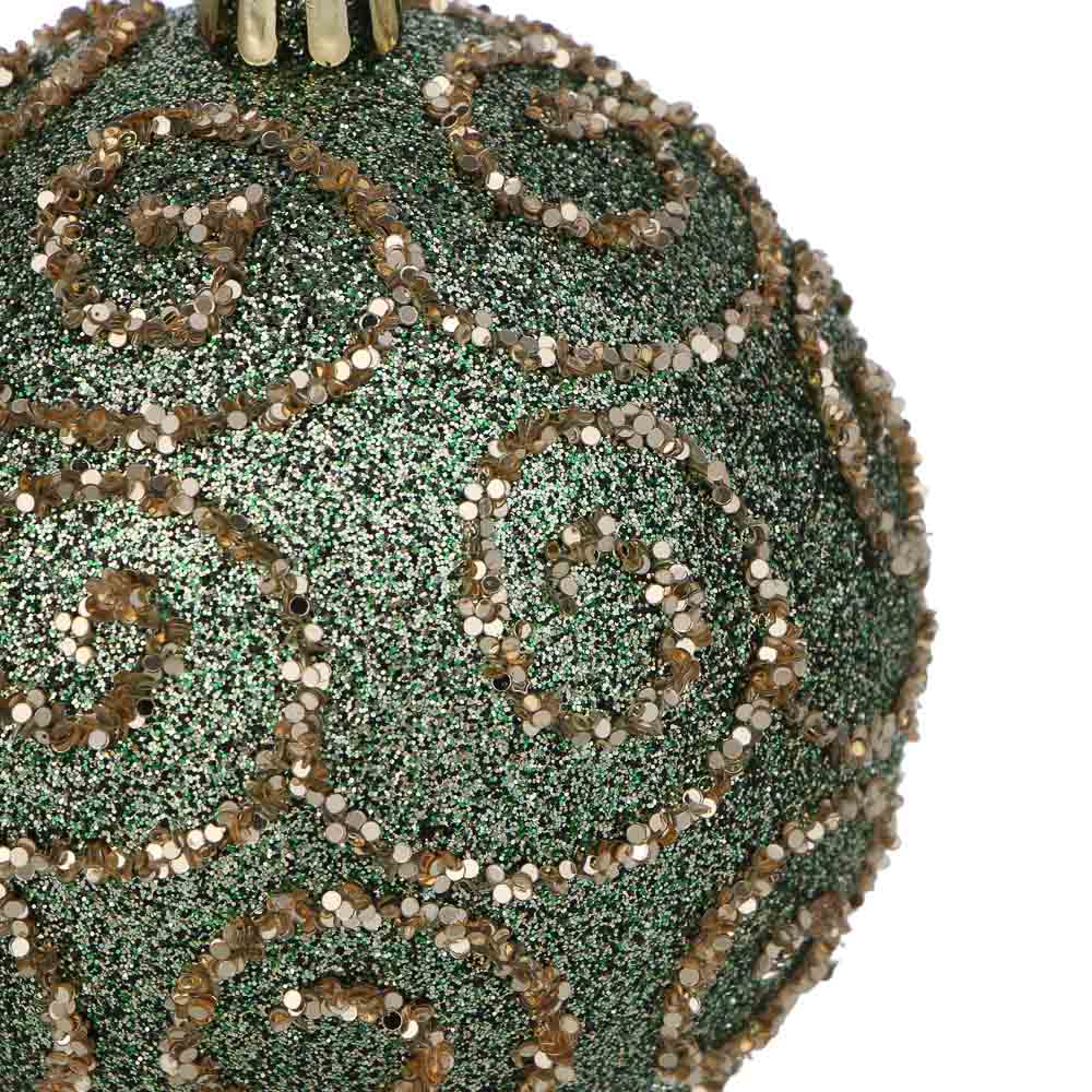 СНОУ БУМ Шар пластик 8 см, зеленый, с узором - #3