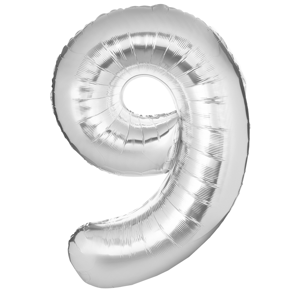 Шар воздушный Цифра "9", серебристый, фольга, 40'/101 см - #1