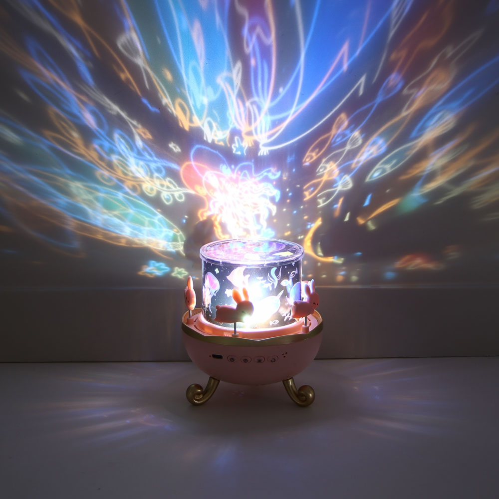 Светильник-ночник проектор BY Карусель, колонка Bt 3Вт, 6 проекций, акб. 1200mAh, USB 5В, розовый - #11