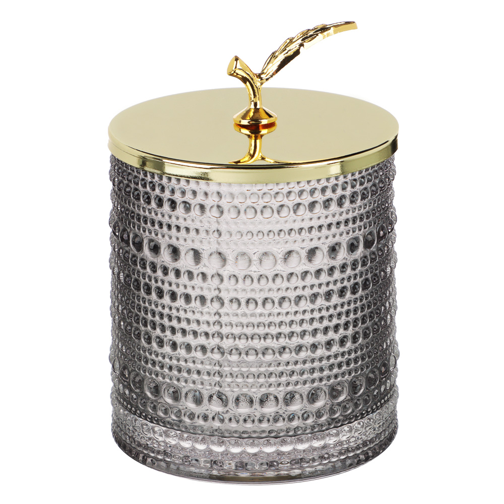 Шкатулка стеклянная с листочком, цвет графитовый, 8,5x12см - #1