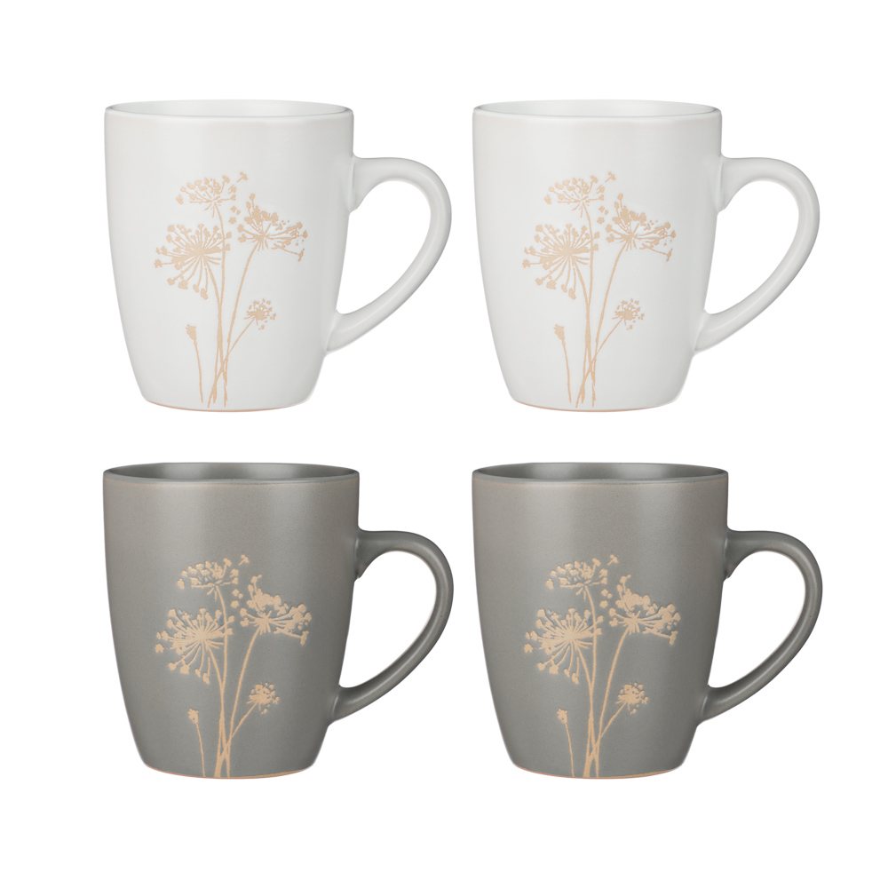 Набор посуды 12 пр. тм MILLIMI (тар19,5см*4, 20см*2, салатн14см*2, кружка340мл*4) керамика,сер.,бел. - #11