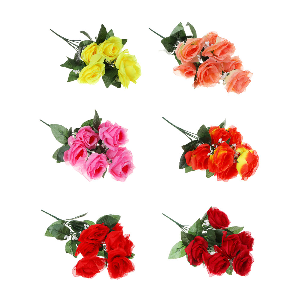 LADECOR Букет искусственных цветов в виде раскрытых роз с гипсофилами, 36-43 см, 6 цветов - #1