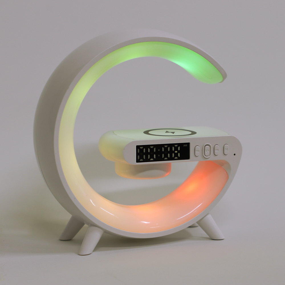 BY Светильник-ночник светодиодный Mун RGB 2Вт, Qi 5Вт, колонка 3Вт, часы, USB type-C 5В, белый - #8