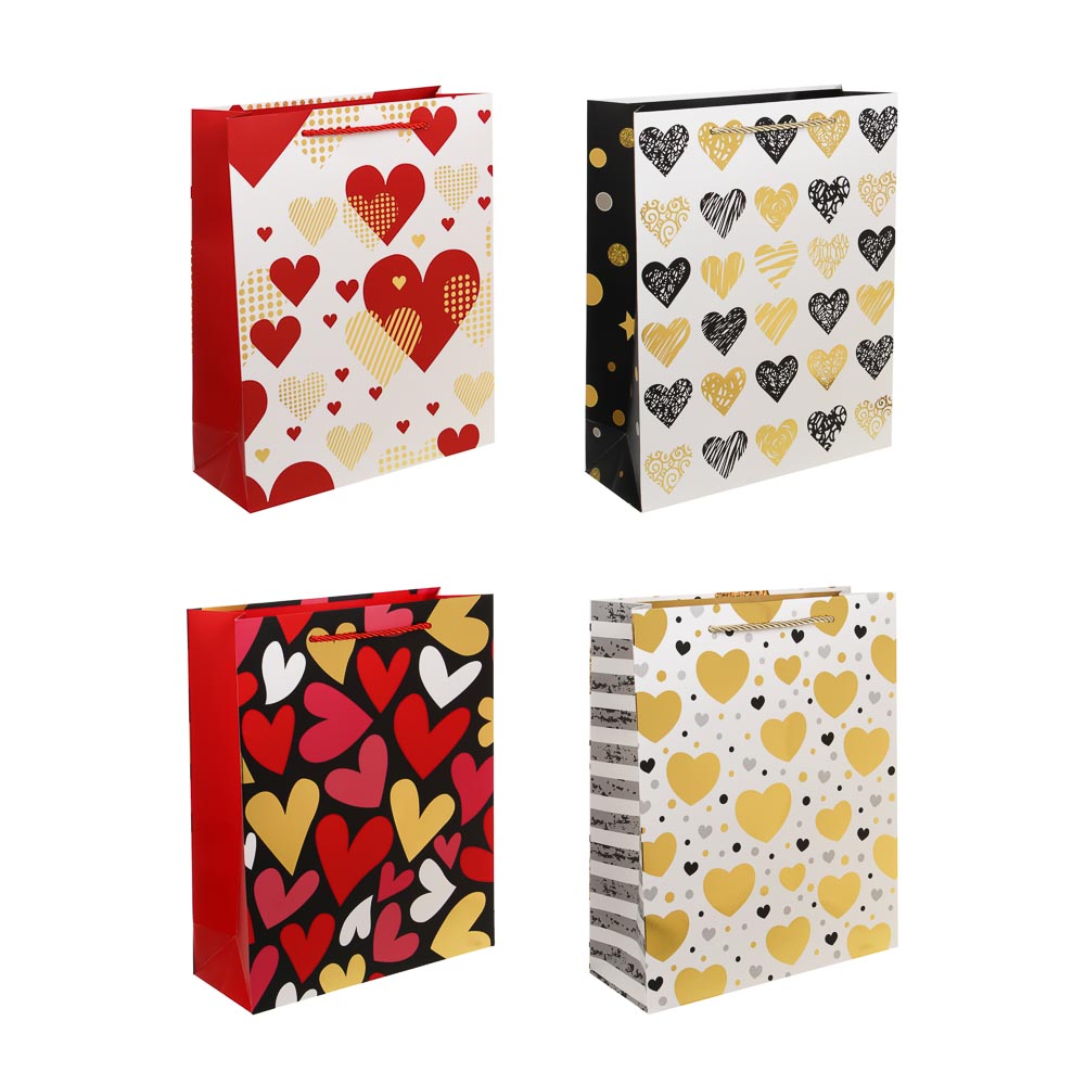 Пакет подарочный бумажный тм LADECOR, L 26x32x10 см, "Сердце" арт 2, 4 дизайна - #1