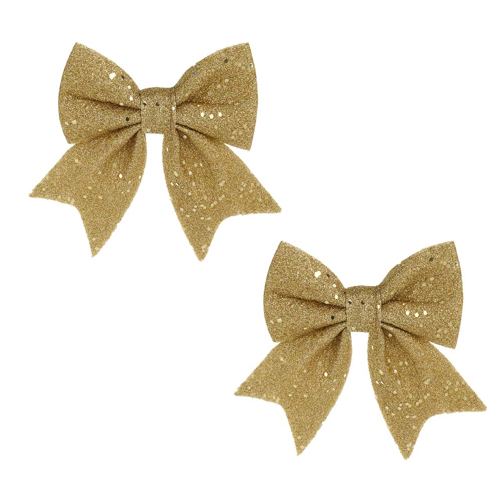 СНОУ БУМ Набор бантов 11,5х13 см, 2 шт, полиэстер, золотой - #1