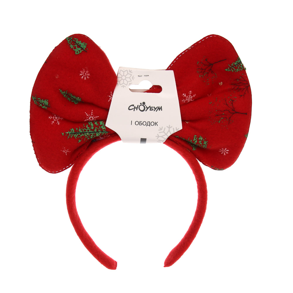 СНОУ БУМ Ободок новогодний с бантом, диаметр 12см, пластик, полиэстер, 2 дизайна - #6