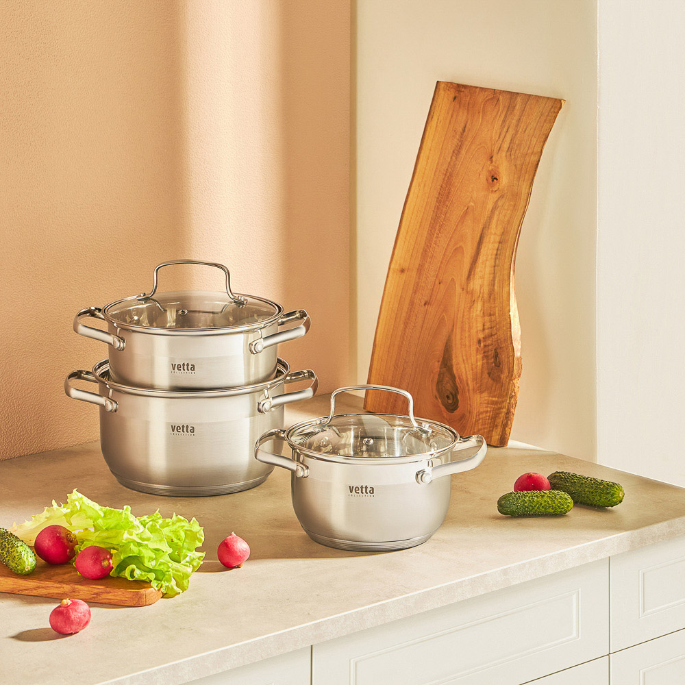 VETTA Берн Набор кастрюль 6 пр (1,9л+2,6л+3,5л) со стекл. крышкой, индукция - #4