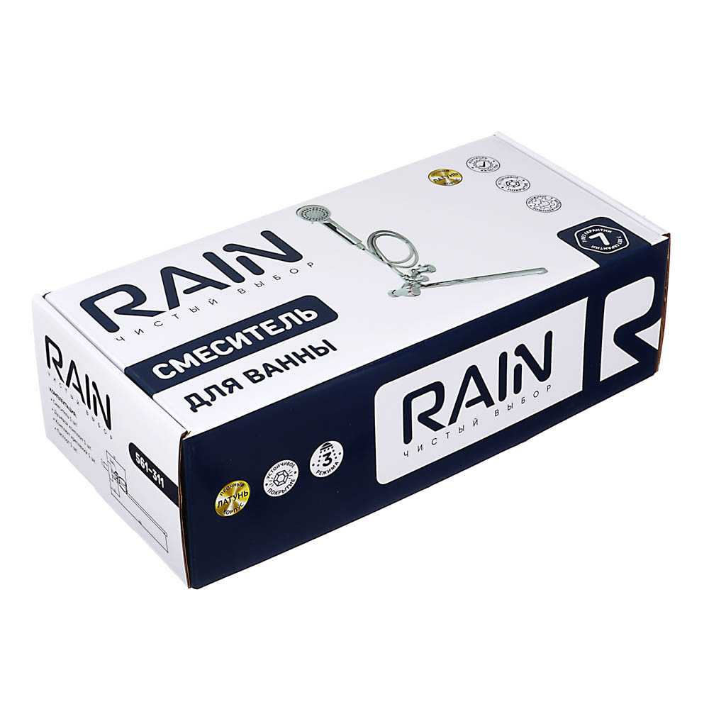 RAIN Смеситель для ванны Уран, прямой излив 35см, керам. кран-буксы 1/2, душ. набор, латунь, хром - #5