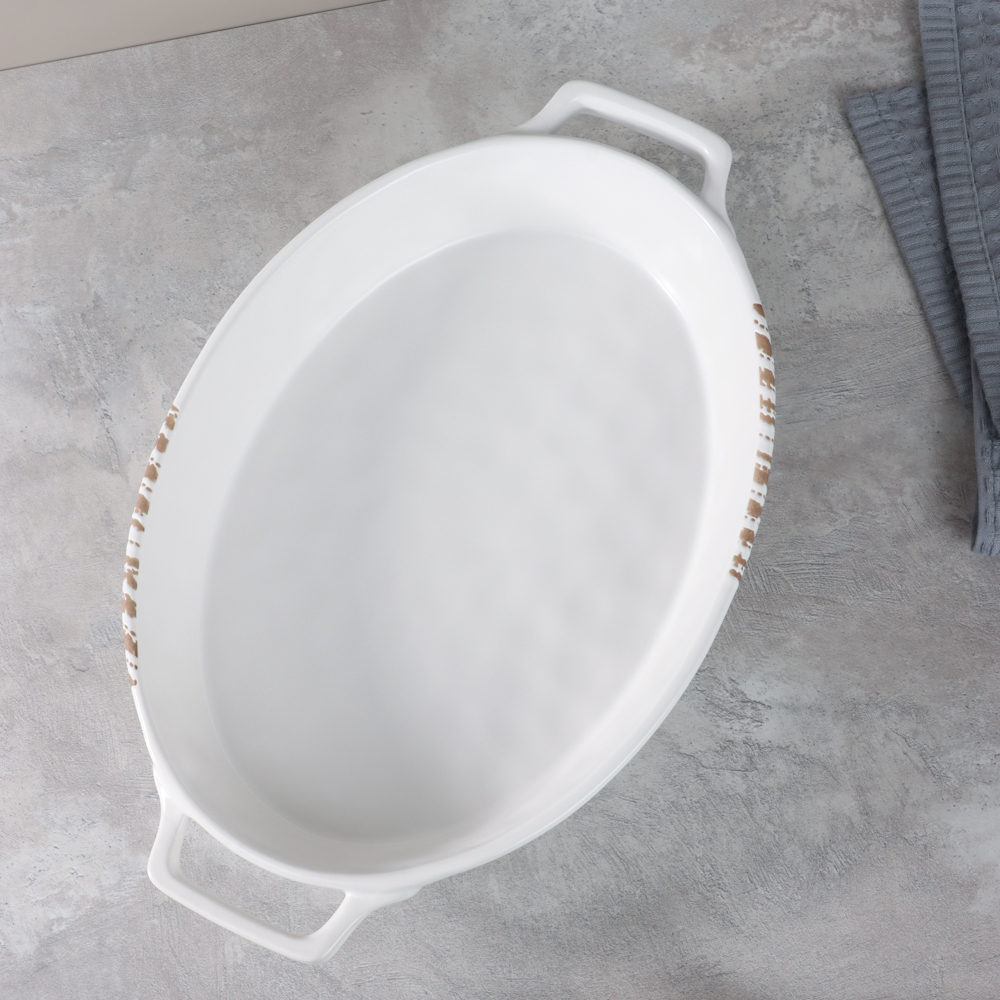 MILLIMI Форма для запекания и сервировки овал.с ручками, керамика, 36,5х23х6см, 1,7л, белая - #13