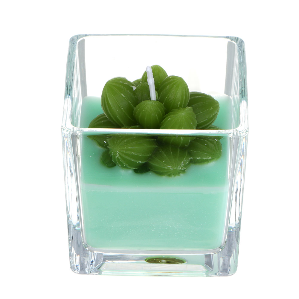 Свеча - кактус, парафин, 6x6,5 см, стеклянный подсвечник - #3