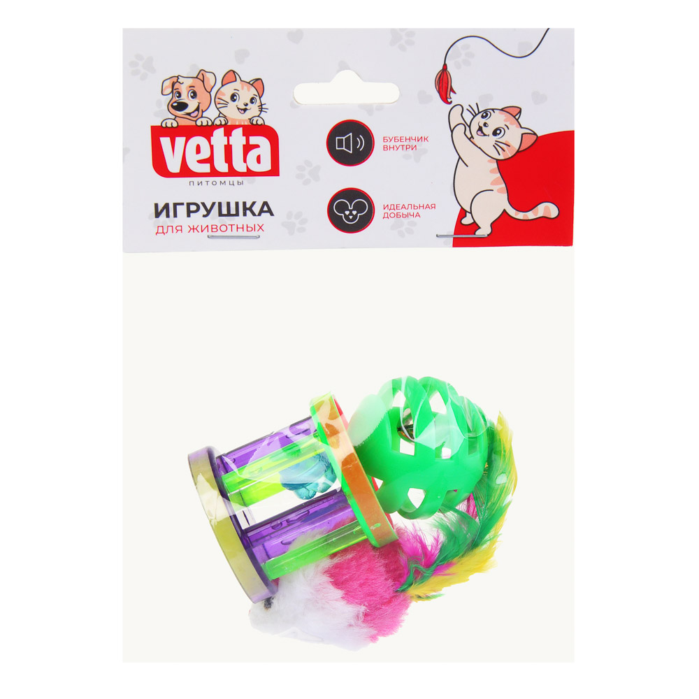 VETTA Игрушка для домашних животных, набор 3 шт, полипропилен, полиэстер, мышь, шарик, цилиндр - #5