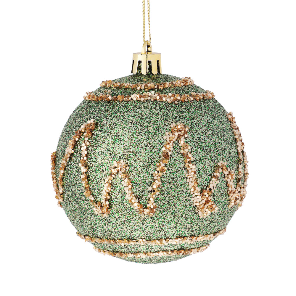 СНОУ БУМ Шар пластик 8 см, зеленый, с рисунком - #1