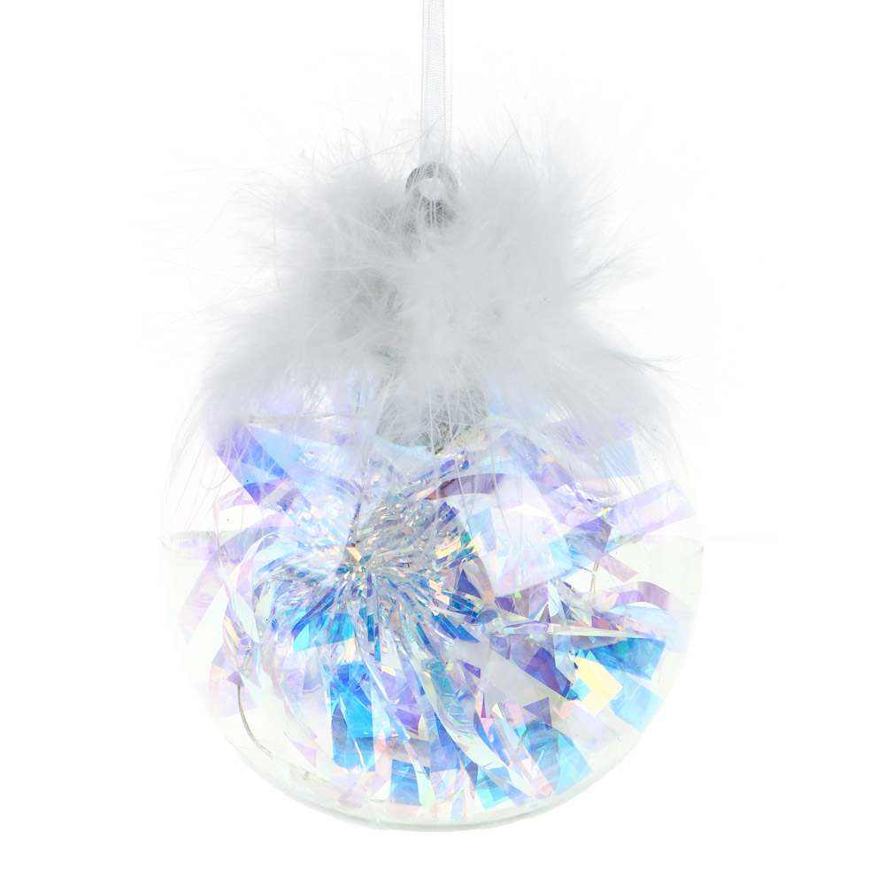 Шар новогодний Сноубум с перьями и подсветкой LED, 8 см - #6