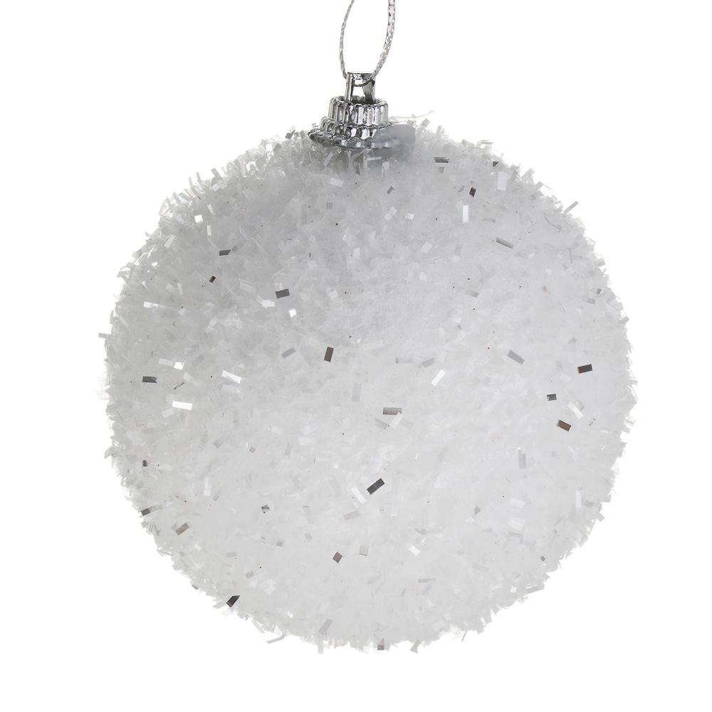 СНОУ БУМ Елочная игрушка шар, диаметр 8 см, белый с серебром, пластик - #1